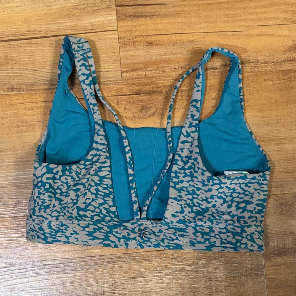 Athleta Exhale Animal Print Teal & gray sports bra Size small - Picture 2 of 6